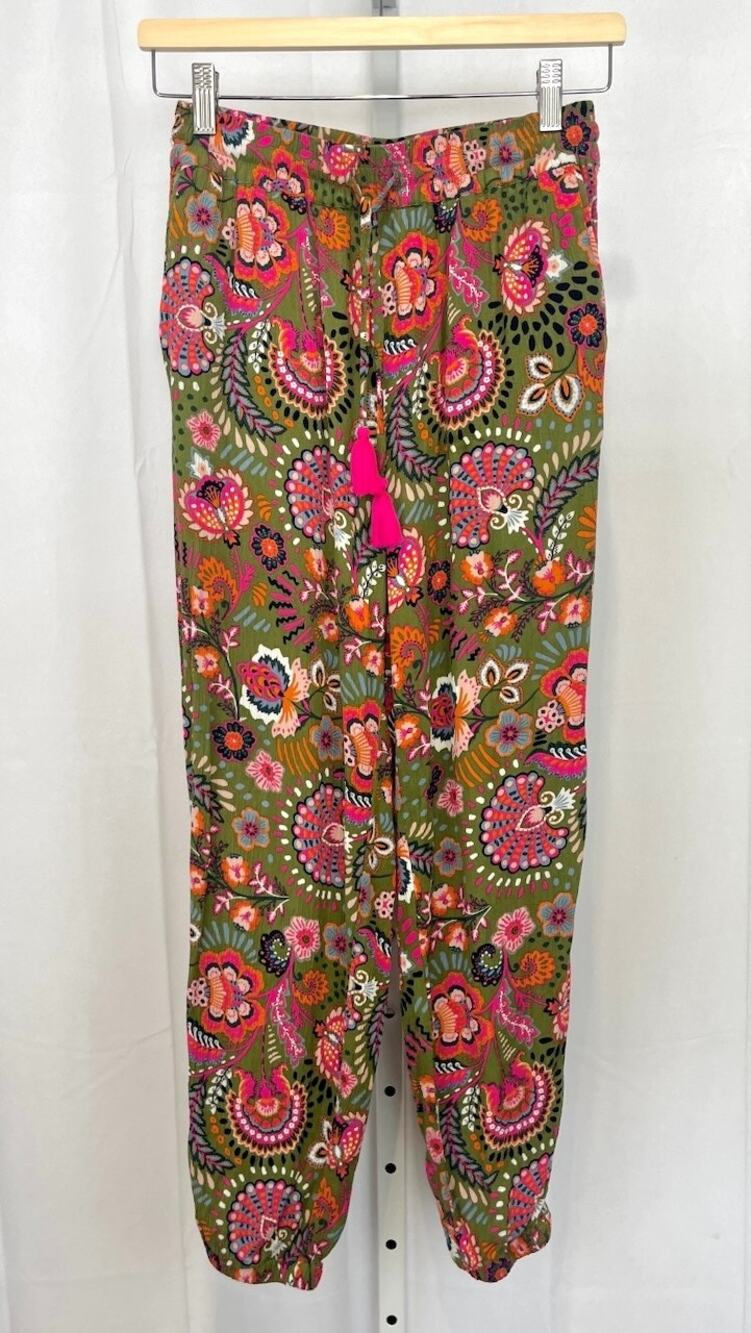 BODEN Crinkle Tapered Trousers Pull On Jogger Pants Paisley Floral UK 8 US 4
